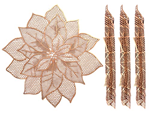 Image of Kuber Industries Stain & Heat Resistant, Non-Slip Flower Design Soft Leather Table Placemats, Set of 4 (Copper)