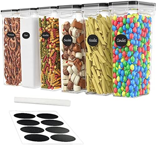 DWËLLZA KITCHEN Airtight Food Storage Container Set - 6 Pieces 2.0L - Plastic BPA Free Kitchen Pantry Storage Containers - Dishwasher Safe - Include 8 ...