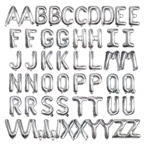 16 Inch 52 Pcs Silver Letter Balloons Shiny A-Z Foil Balloon Letters