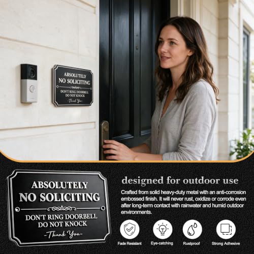 Image of Brass No Soliciting Sign for House Front Door, Vintage No Solicitors