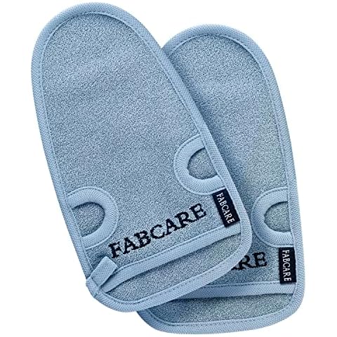 FABCARE Exfoliating Glove - DERMATEST VERY GOOD - 2 pieces - Deep pore cleansing for body & face - Shower sponge for exfoliating & body scrub - BONUS 2 suction cups & E-book - Massage glove Cover