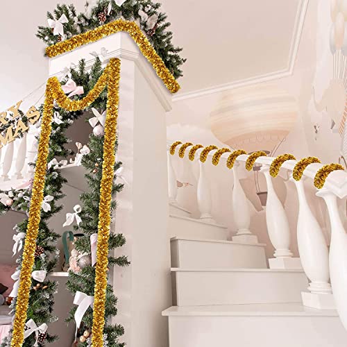 26.2 Feet Christmas Tinsel Garland Xmas Party Metallic Tinsel Twist Garland Glitter Christmas Tree Hanging Wreath Decor For Staircase Railing Banister Indoor Outdoor Ornament (Gold) #TOP6