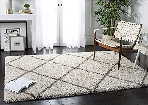 Image of Modern Premium Shaggy Fur Rectangular Rugs And Carpets For Living Room, Bedroom, Office, Area Rug (8X10 Feet, Ivory & Grey)