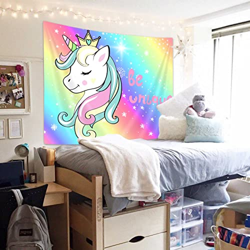 Ptrxobj Large Unicorn Tapestry For Teen Girls, Girly Bedroom Aesthetic Wall Hanging Colorful Rainbow Tapestries Cute Anime Art Home Decor Poster For Kids Bedroom Living Room Dorm Ceiling，60 X 51 Inch #TOP1