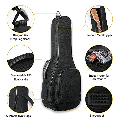 Devisev Deviser Ukulele Case Backpack 12Mm Thick Padding Abs Handles Uke Case 26/27 Inch Tenor Ukulele Gig Bag With 3 Felts Picks Black thumb #2