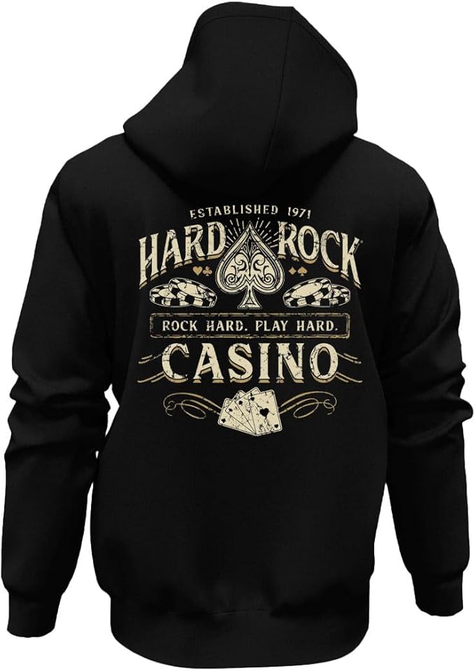 Hard Rock Adult Fit Casino Full Zip Hoodie, Black