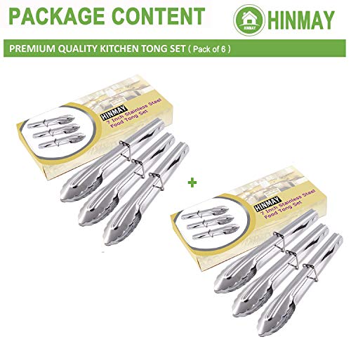 Hinmay 704529851654 Mini Stainless Steel Food Tongs With Silding Rings 7-Inch - Set Of 6 - Small Clam Shell Service Tongs For Serving Appetizers, Desserts, Salads, Barbecue And Cooking thumb #1