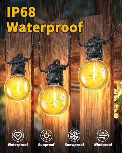 Bowfar Lichterkette Außen Strom, 10M G40 Glühbirnen Balkon Lichterketten Outdoor mit 16+2 Stk, IP68 Wasserdicht Dimmbar Pavillon String Lights mit Fernbedienung für Garten Terrasse Party Hochzeit