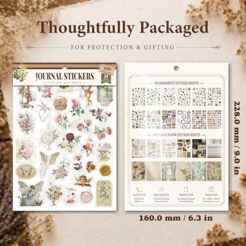 Image of 500PCS+ Vintage Aesthetic Stickers for Adults Waterproof Scrapbook Journal Daily Planner Diary Notebook Handbook Stickers Scrapbooking Supplies for DIY Paper Crafts Vinyl Sticker
