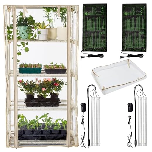Carpathen Indoor Greenhouse with 8 LED Lights Strip + 2 Gooseneck Plant Lamp Clip-on + 2 Heat Mats - Mini Greenhouse with Zip PVC Cover