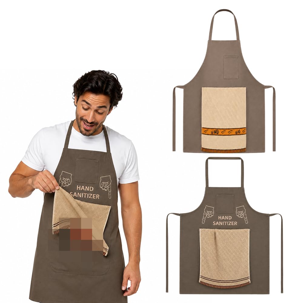 Wxeadu 2PCS Chef's Prank Apron, Funny Aprons for Men with Surprise, Rude Aprons for Men with Openable Towel, Chef Prank Apron with Hidden Pocket for BBQ Workshop Pottery Making Catering Baking