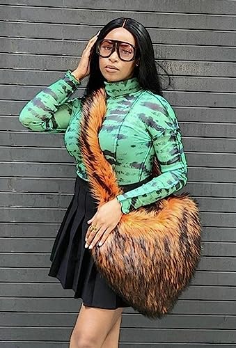 Women's Faux Fur Shoulder Purse Fleece Love Bag Heart Shape Y2k Crossbody Bag Chic Handbag Shoulder Bag4