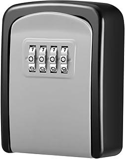 Secure 4-Digit Resettable Key Lock Box - Wall Mounted Key Safe Lockbox with Code for Home, House, Ouside, Office & Vacation Rentals, Holds 5 Keys, Weatherproof & Durable - Grey