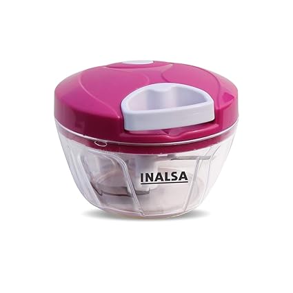 INALSA Plastic Manual Handy Chopper,400 ml Capacity Chopping Bowl, Vegetable Fruit Nut Onion Chopper,(Cherry Red/White)- Chop-it