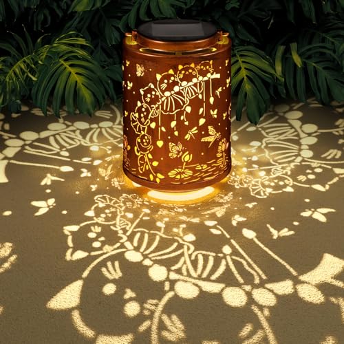 Image of Solar Lanterns Garden Decor Birthday Gifts for Women Mon Grandma Metal Hanging Solar Lights Waterproof Outdoor Decoration for Outside LED Lanterns for Yard Patio Lawn (Cat)