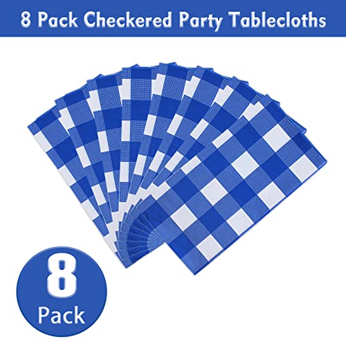 Image of Kesfey 8 Packs Bule and White Checkered Tablecovers 54 x 108 Inches Disposable Party Picnic Table Cloth SpillProof Plastic Gingham Tablecovers for Camping Decoration Party Favors