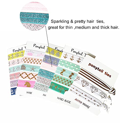 Hbtper 25 Pieces / 5 Pack Mermaid Unicorn Hair Ties Bling Elastic Ponytail Holders No Crease Hair Styling Accessories For Girls Toddlers Women Kids Children Adults #TOP5