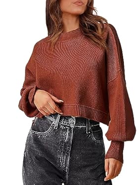AMAZON - Mieazom Womens 2023 Fall Sweaters Crewneck Long Batwing Sleeve Side Slit Lightweight Pullover Knit Sweater Tops Brown XL