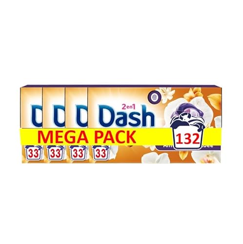 Dash 2-en-1 PODS Lessive Capsules, 132 Lavages (4x33 Tablettes), Ambre et Orchidée, Ultra Nettoyant Et Fraîcheur Longue Durée, Élimine Les Saletés et Taches Incrustées, Fabriqué en France