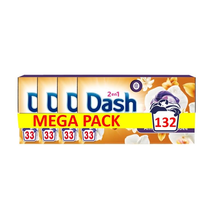Dash 2-en-1 PODS Lessive Capsules, 132 Lavages (4x33 Tablettes), Ambre et Orchidée, Ultra Nettoyant Et Fraîcheur Longue Durée, Élimine Les Saletés et Taches Incrustées, Fabriqué en France