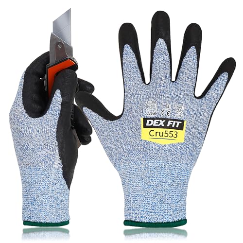 Image of DEX FIT Level 5 Cut Resistant Gloves Cru553, 3D-Comfort Fit, Firm Grip, Thin & Lightweight, Touch-Screen Compatible, Durable, Breathable & Cool, Machine Washable; Blue M (8) 3 Pairs