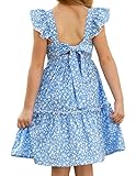 GRACE KARIN Girls A-line Floral Dress Girls Summer Beach Dress Blue Floral 12Y