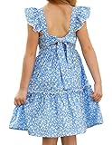 GRACE KARIN Girls Summer Dresses A-Line Swing Ruffle Midi Dress Blue Floral 7Y