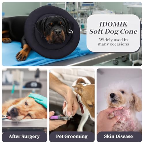 Image of IDOMIK Dog Recovery Collar, Waterproof Soft Dog Cone After Surgery, Comfy Protective Elizabethan Collar Alternative for Dogs Cats, Adjustable Pet Neck Donut Cone Anti-Licking Biting Wounds,Grey,3XL