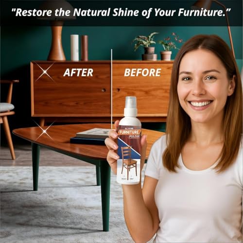 Image of All-in-One Wood Furniture Polish Spray (100ml) with Applicator Sponge | Scratch Remover, Cleaner, Shiner & Protector for Wooden Surfaces | Restores Natural Gloss Finish (Pack of 1)