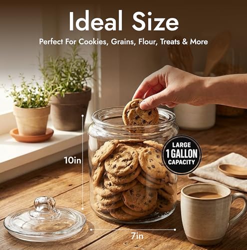 1 Gallon Glass Cookie Jar with Lid – Glass Jar with Lid - Airtight Food Storage Container for Cookies, Candy, Flour, Dog Treats – Clear Large Kitchen Jar for Pantry - Glass Containers with Lids by kitchentoolz - Used condition - Image 4