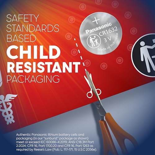 Panasonic CR1632 3.0 Volt Long Lasting Lithium Coin Cell Batteries in Child Resistant, Standards Based Packaging, 2-Battery Pack4