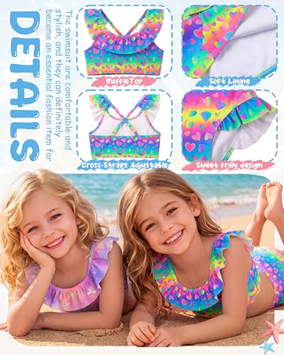 Image of Xaatren Toddler Girl Swimsuits 2 Piece Kids Ruffle Trim Bathing Suit with Adjustable Strap Summer Cute Tankini for 2-8 Years