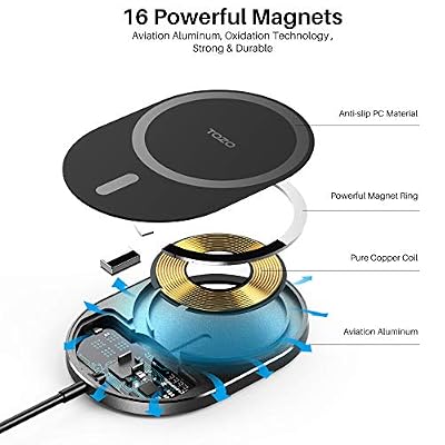 TOZO 2025 Upgraded W10 Magnets Wireless Charger, USB C Charging Station Aviation Aluminum Computer Numerical Control Fast Charging Pad Compatible for iPhone 16/15/15 Plus/15 Pro/15 Pro Max/14, Black