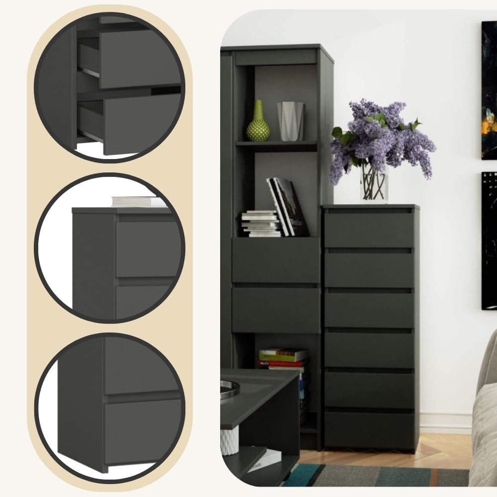 Cómoda AKORD CL6 Grafito Gris 40 cm 6 cajones frente en color Grafito Gris 40x35x109 cm