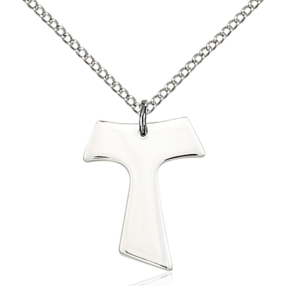 Bonyak Jewelry Sterling Silver Tau Cross Pendant 3/4 x 5/8 inches with Sterling Silver Lite Curb Chain