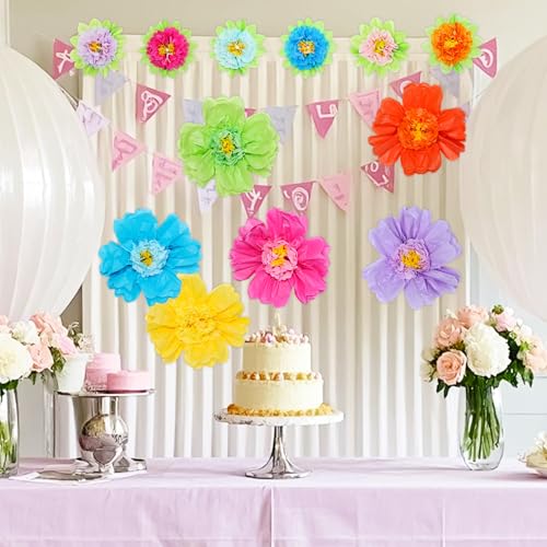 Ngdhkd 12Pcs Colorful Tissue Paper Flowers Includes 20 Inch Handcrafted Giant Flowers 6 Inch Small Flowers for Birthday Wedding Party Outdoor Wall Decorations - Thumbnail 6