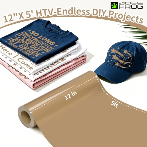Image of Camel PU Heat Transfer Vinyl 10 inch by 5 feet Iron on HTV for for T Shirts Garments Bags and Other Fabrics(10 inchx60 inch) | Camel Iron on Vinyl for T-Shirts, Stretchy & Machine Washable Heat Press Vinyl for DIY Craft Designs
