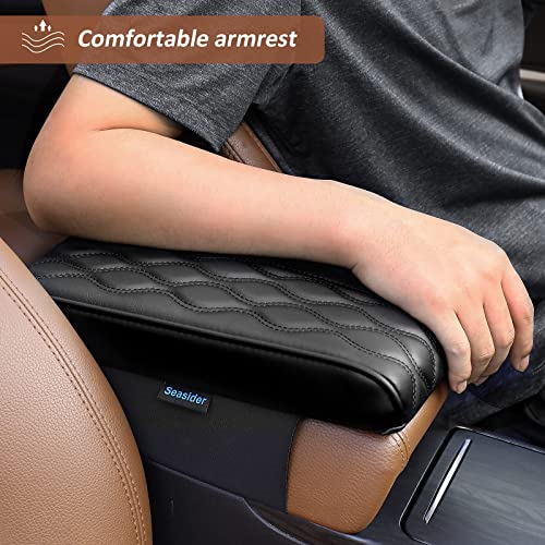 Seasider Car Center Console Cover, Memory Foam Car Armrest Cushion, Black Auto Arm Rest Pad, Leather Middle Consoles Protector, Hand Rest Pillow For Suv/Truck/Vehicle #TOP2