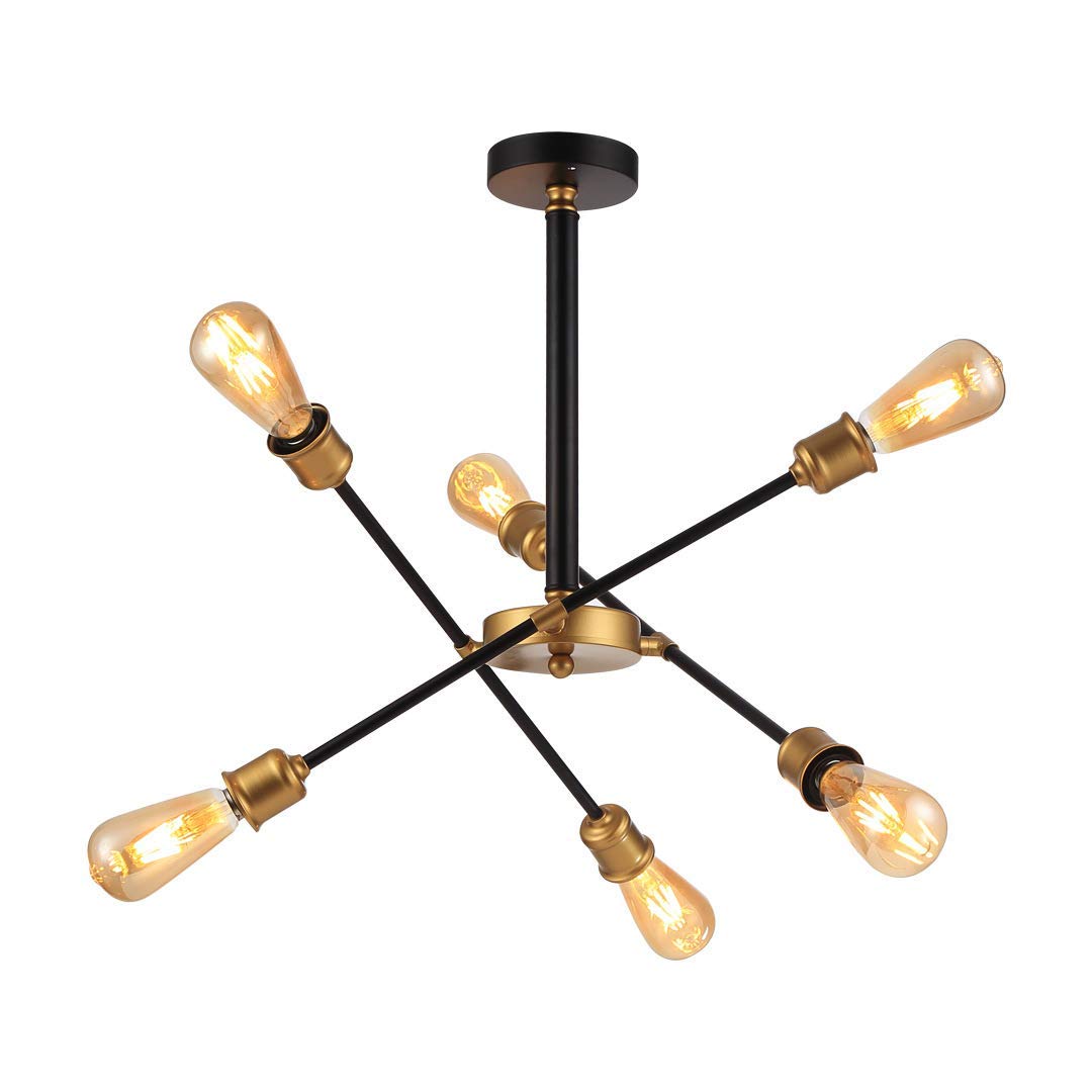 Plafonnier vintage 6 lumières pour remplacer un éclairage de salon sombre