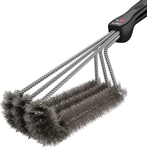 Kona 360 Clean Grill Brush - A Clean Grill in 30 Seconds Or Less - 18 inch Best BBQ Brush - Stainless Steel 3-in-1 Grill Cleaner for Effortless Cleaning
