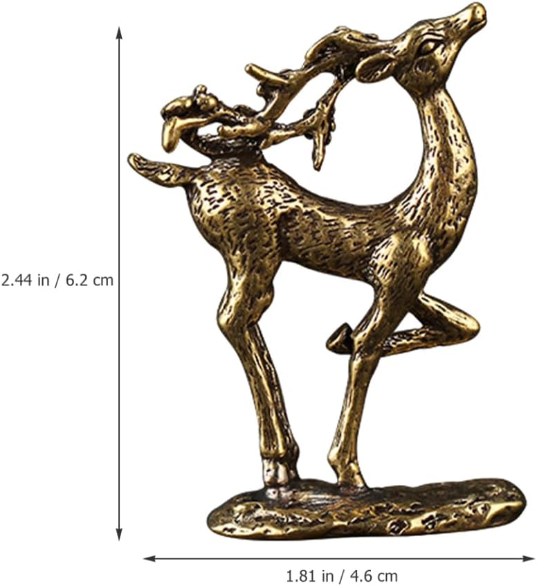 Miniatura 8 de PRETYZOOM 4 figuras coleccionables de alce de latón, figuras de ciervos de pie, figuras de alce de cobre, decoración de ciervos de mesa, decoración