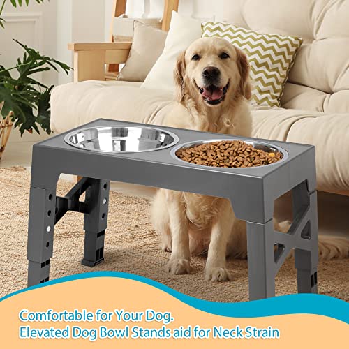 Niubya NBY-EBW-GEY Elevated Dog Bowls With 2 Stainless Steel Dog Food Bowls, Raised Dog Bowl Adjusts To 5 Heights  thumb #6