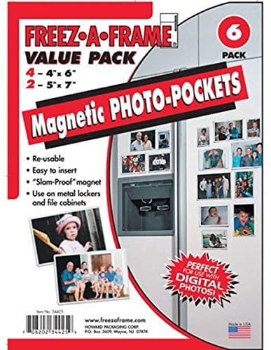 Clear Magnetic Photo Frame Pockets, Freez-A-Frame for Refrigerator, 4 frames (4"x 6") & 2 frames (5"x 7")