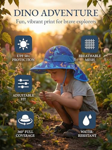 Image of icolor Kids Sun Hat UPF50+ Sun Protection Bucket Hat Toddler Summer Beach Play Hats with Neck Flap for Girl Boy Ages 3~10