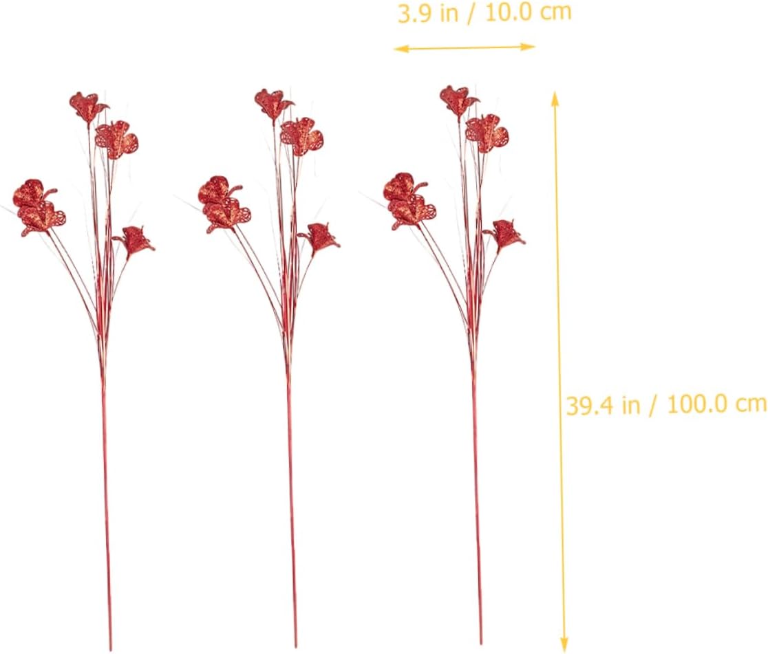 3pcs Glitter Artificial Flower Stems Poles for Christmas Decoration Stylish Faux Flower Arrangement for Bouquets and Table Decor for Home and Holiday Celebrations