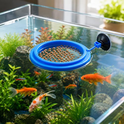 Image of VAYINATO Plastic Aquarium Fish Feeder (Round), Floating Food Feeder for Aquarium Fish Tank Accessories Cichild, Beta, Goldfish, Spirulina and Koi Pond - with Suction Cup by Petzlifeworld