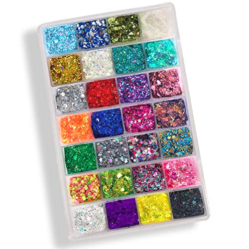 Chunky Glitter Gel - Pro Pallet - 28 Colors Holographic Body Glitter Gel For Body, Face, Hair - Vegan & Cruelty Free - Electric Bliss Beauty (28 Pack) #TOP13
