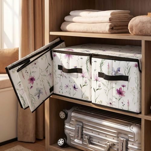 Image of Stackable Storage Bins with Lids,Closet Organizers Fabric Box for Home and Office,Blanket Clothes Organizers,Under Bed Storage Containers 3 Pack