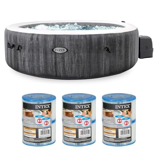 Intex PureSpa Greywood Deluxe 85in x 25in Outdoor Portable Inflatable 6 Person Round Hot Tub Spa with 170 Bubble Jets, Hardwater Treatment, Filter, and 6 Type S1 Pool Filter Cartridges