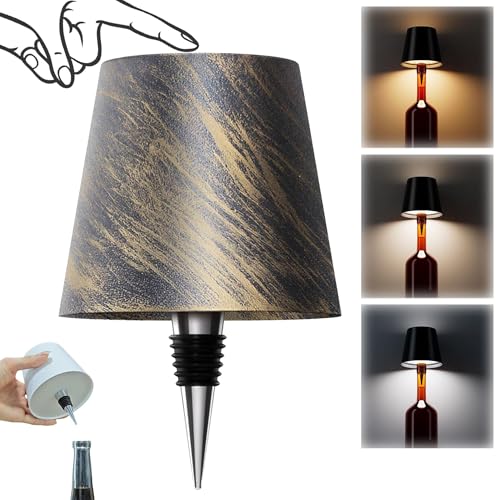 AIMARS Lampe bouteille sans fil, 3 couleurs à intensité variable, lampe LED rechargeable tactile, abat-jour pour chambre à coucher, restaurant, bar (couleur bois, 1 pièce)